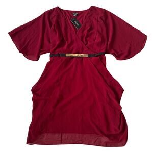 City Chic Ruby Red Belted Faux Wrap Dress size M/18 Cocktail Party MSRP $89